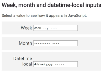 Week, month и datetime-local